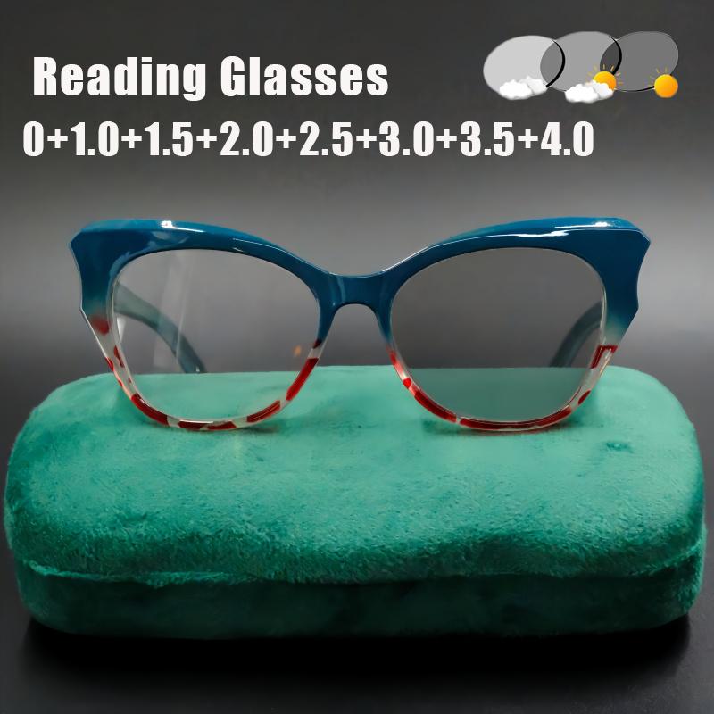 Retro Cat-eye Photochromic Presbyopia Glasses Women Ultra-light Gradient Frames Fashion Anti-blue Light Reading Glasses