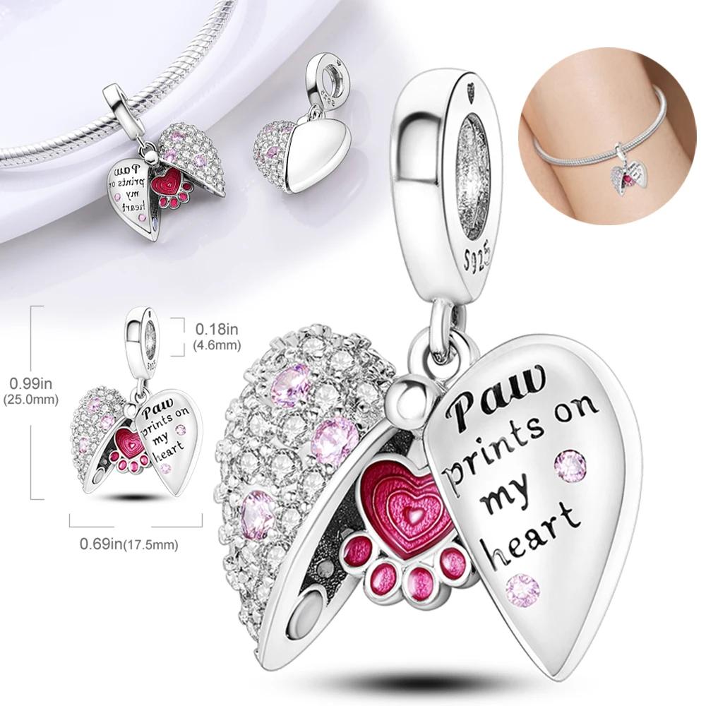 Шармы Coppercute Розовые Лапка Собаки Сердце Формы Бусины Подходят для Шармов Plataoriginal Браслета Бусины Женские Изготовление Украшений