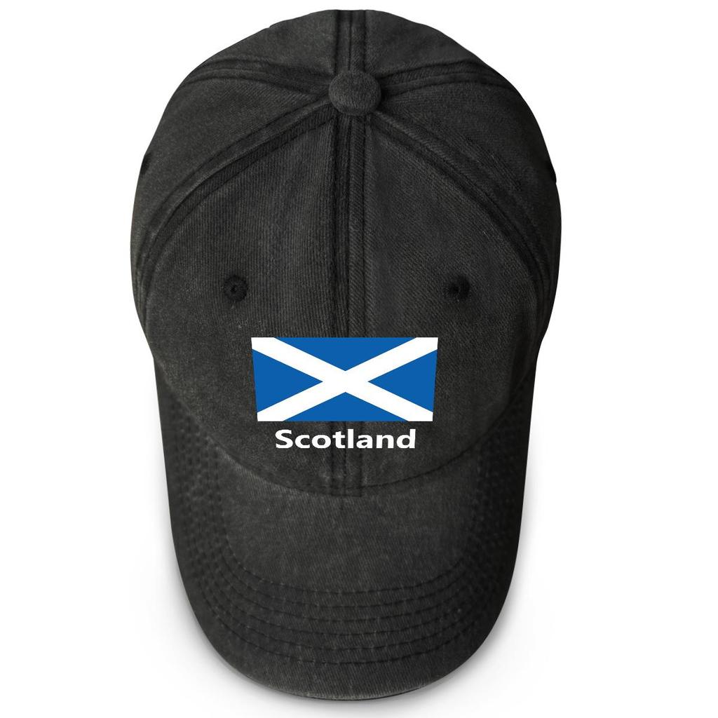 Flag of Scotland Print Adjustable Sun Hat, Patriotic Trucker Hat Non-Stretch Fabric Leisure Slouchy Unisex Snapback Baseball Hat