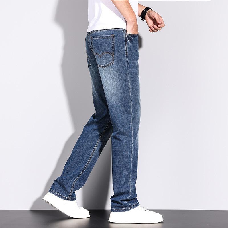 

Весенне-летние эластичные хлопковые брюки джинсы с высокой талией, свободные, легкие, деловые, тонкие, маленькие прямые 42