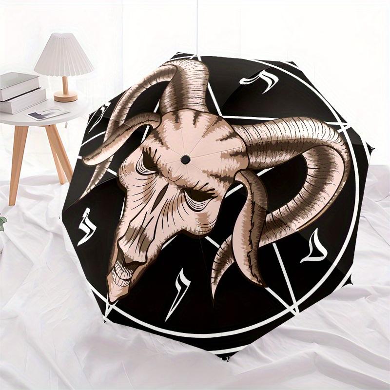 "Devilish Ram Skull Pentagram Tattoo Design Sticker" Umbrella, Cute Umbrella with Cute Design, Portable 3-Fold Compact Umbrella for Men & Women, Valen