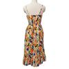 Summer Beach Dress V Neck Sleeveless Spaghetti Strap Shirring Backless Colorful Print Back Zipper Strappy Waist Vacation Sundress Holiday Slip Dress