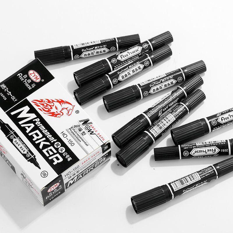 Dual-Tip Waterproof Black Oil-Based Marker Pen – Non-fading and Thick Tip.
