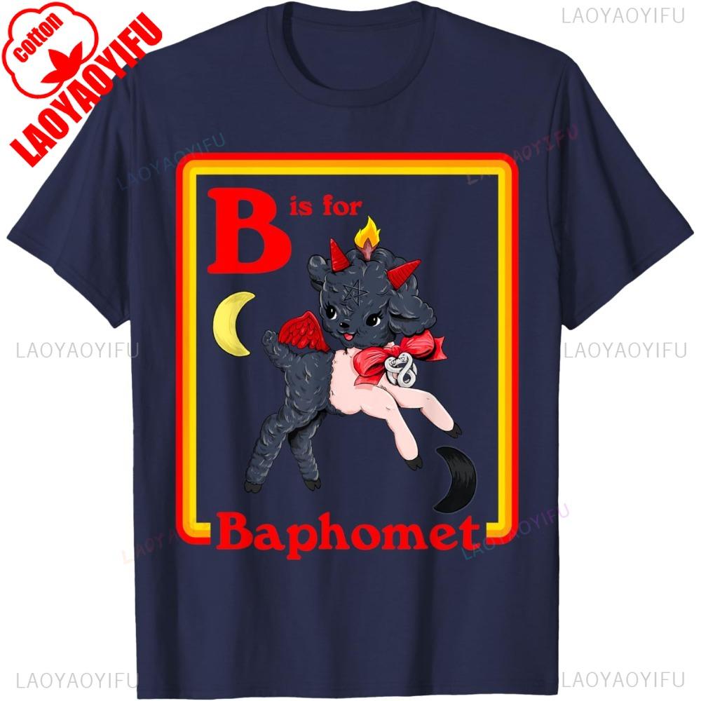 B for Baphomet Satanic Cute Devil Retro Tee Tops Vintage Satan Tarot TShirt Gothic Style Men Women Crewneck Cotton Short Sleeve