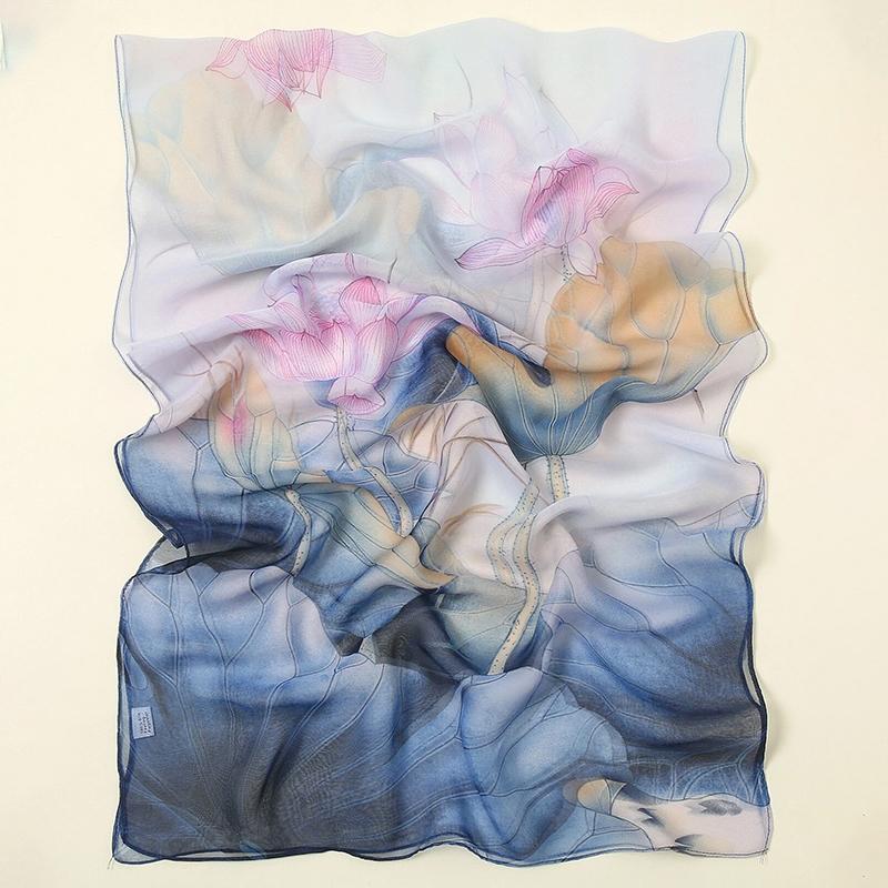 Chiffon Women Beach Scarf Floral Silk Shawls Design Print Headband Female Summer Headband Wraps Sunscreen Hijab