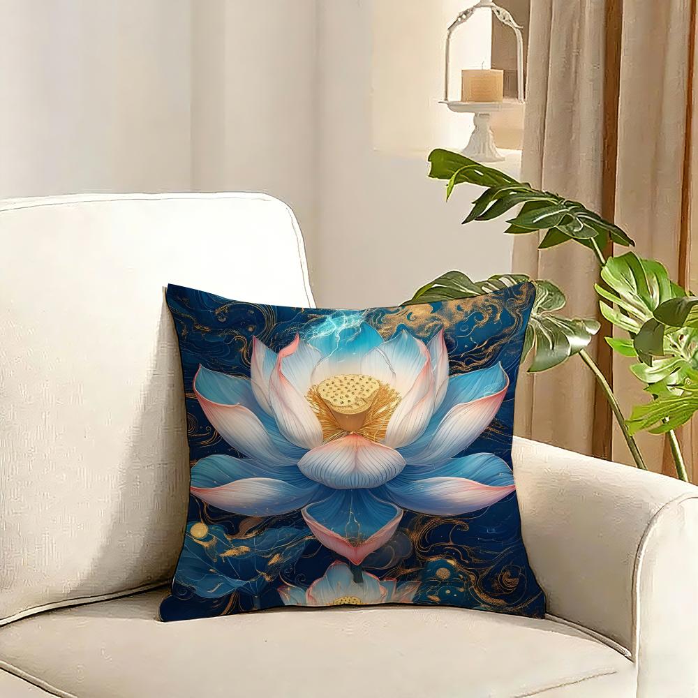 Fashion Lotus Cushion Cover Reversible Plush Pillow Cover Soft Fluffy Home Decor for Sofa Bedroom
