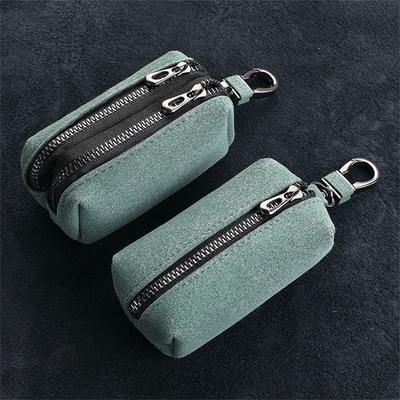 Portable Keychain Wallet for Men Women Large-Capacity Double Zipper Key Pouch Bag Suede Leather Key Case Unisex Coin Purse