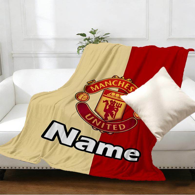 Custom Name Personalized Manchester Football F.C Print Blankets, Home Decor, Bedroom, Sofa, Camping, Couch, Gifts for Birthday Christmas