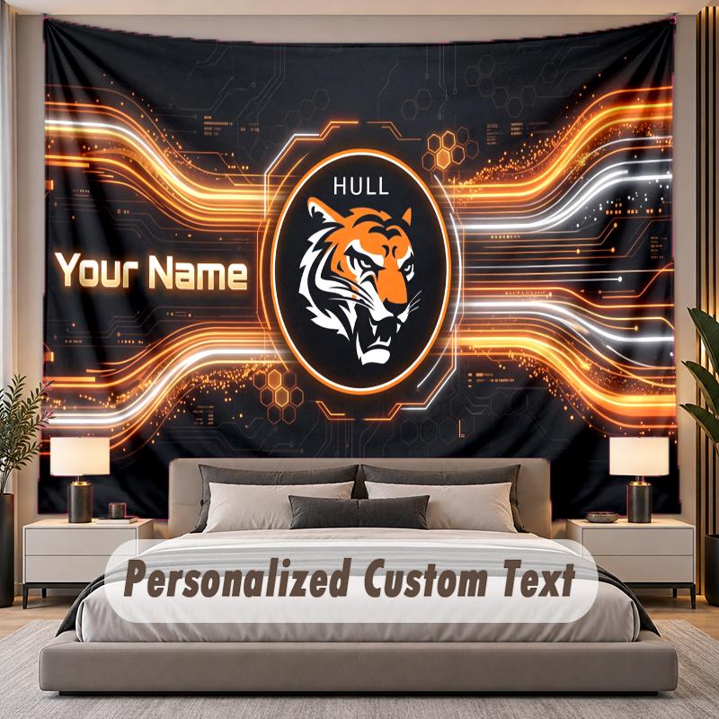 Custom Name Text Tapestry Hull City Personalized Polyester Wall Tapestry For Bedroom And Room