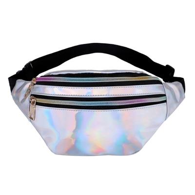 Wonder Pocket Glossy Laser Zipper Waist Pack Adjustable Strap Woman Corssbody Bag