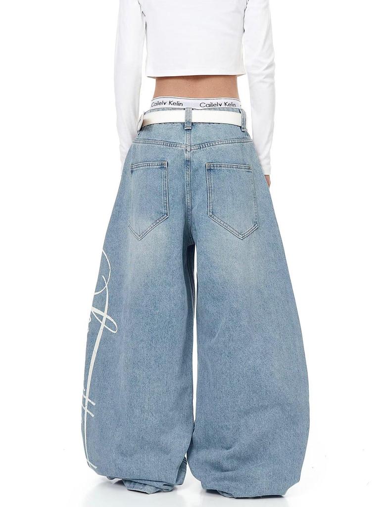 Retro High-Waist Slimming Side-Print Jeans for Women