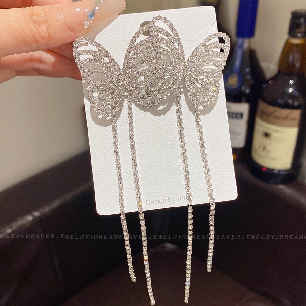 925 Sterling Silver Full Diamond Tassel Earrings – High-End European & American Style, Super Shiny, Luxurious Ear Jewelry for Women.
