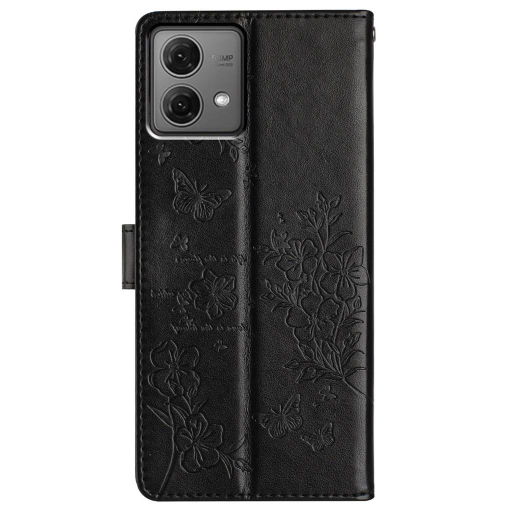 Für Motorola Moto G84 5G Ständerhülle Schmetterling Floral Prägung Leder Handyhülle mit Brieftasche