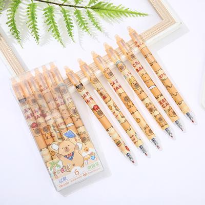 6 Bolígrafos de Gel de Capibara Adorables Kawaii Set de Bolígrafos Neutros Bolígrafos Azules Borrables de Secado Rápido Material de Oficina Escolar Papelería para Estudiantes