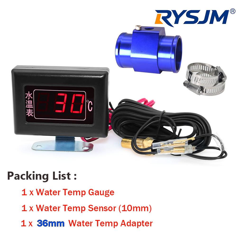 car thermometer 0-120Celsius Water Temperature Gauge with with Flashing Alarm Water Temp Joint Pipe Sensor Adapter Black Shell