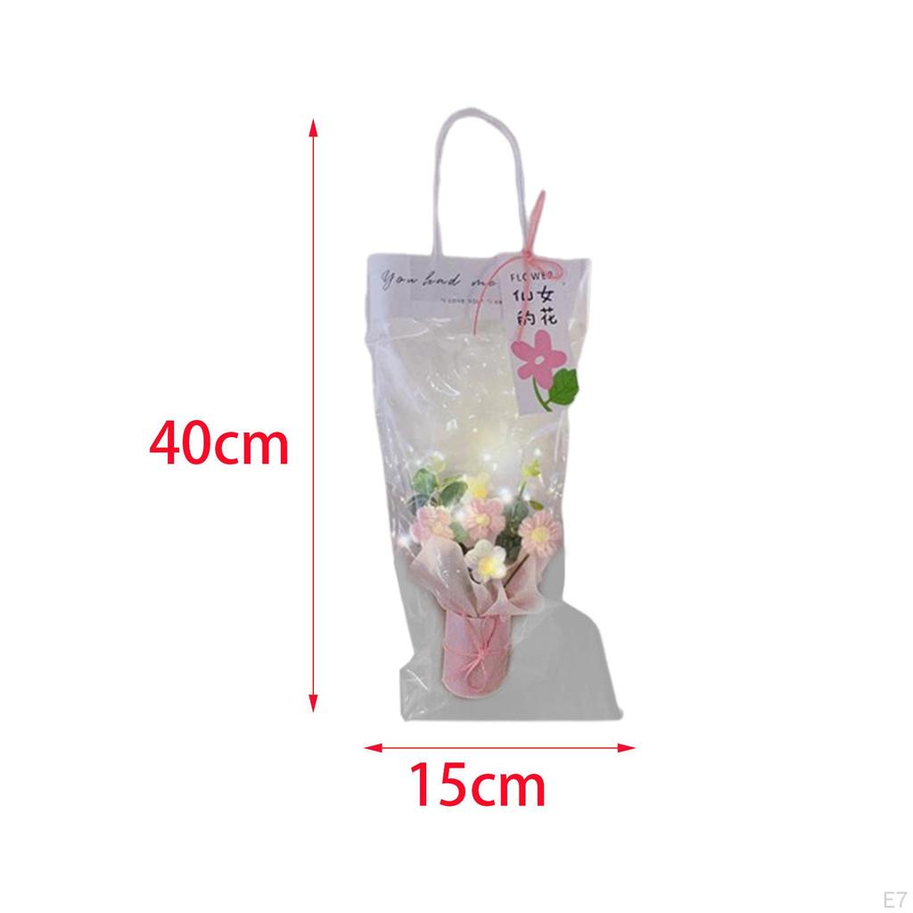 Artificial Flowers Crochet Flower Bouquet with Lights Decor Knitting for Girlfriend Shelf