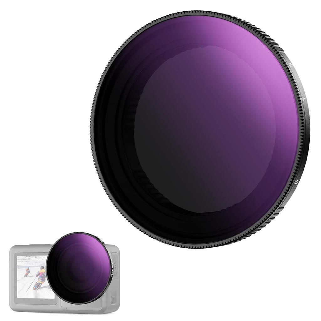NEEWER Variable ND Filter Compatible with Osmo Action 5 Stops HD Optical Glass Neutral Density Action Camera Lens Filter Accessory Pro/4/3 ND64-256