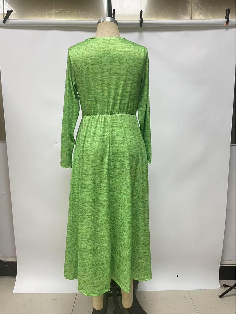 2025 European-American Long Sleeve Printed Maxi Dress with Pockets - Autumn/Winter Collection