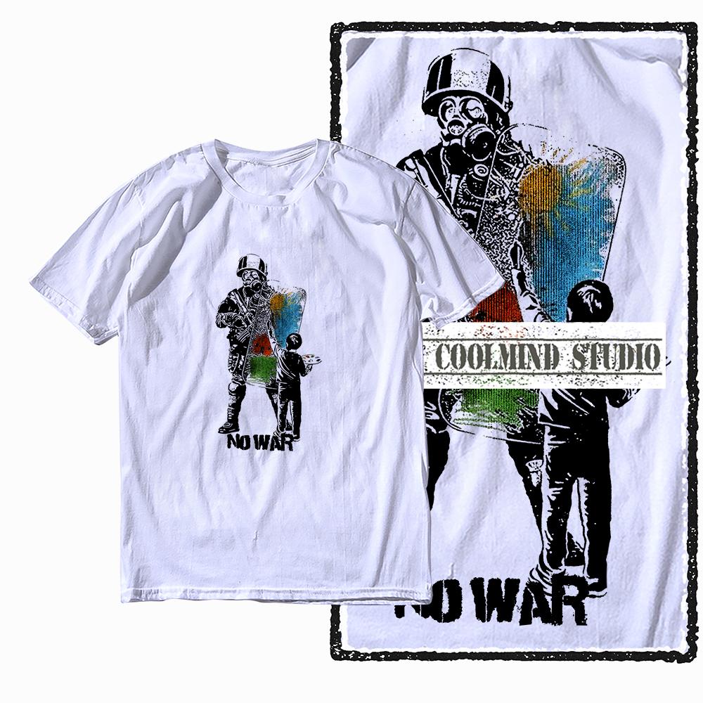 Coolmind X0010 100% Cotton Anti-war Print Exclusive Graphic Men T Shirt Big Size Men Tshirt Casual T-shirt for Men Tees
