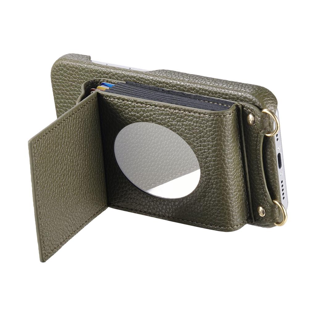 For Samsung Galaxy A16 5G/4G Case Mirror Card Holder Litchi Texture Leather Phone Back Cover with Long Strap