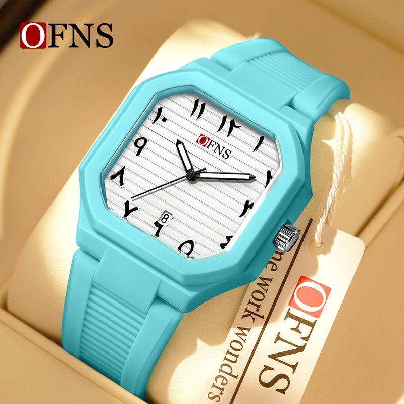 OFNS Waterproof Quartz Watch with Square Arabic Numerals - Unisex Design for Students in the Middle East
