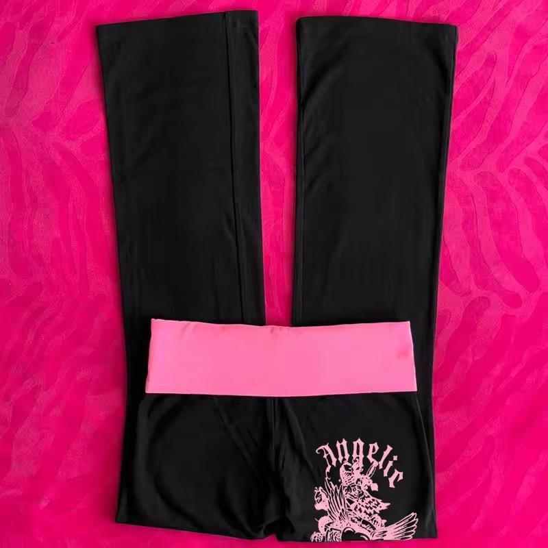 

Hip-Hop Streetwear Pants Women Y2K Gothic Drawstring Trousers Spring Autumn Classic Fashion Pink-black Patchwork Bootcut Pants S чёрный
