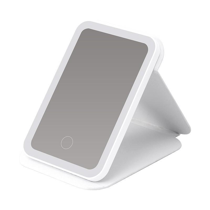 Rechargeable Three-Color LED Makeup Mirror with Leather Folding Design белый