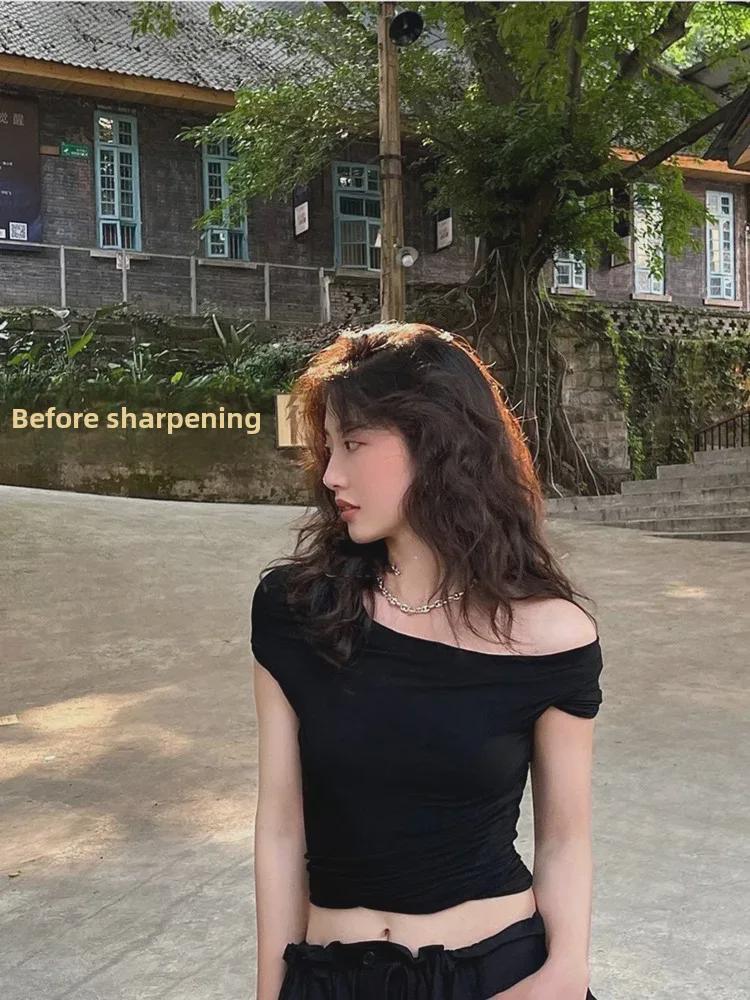 [Final Sale, No Refunds] 3D Rotating Cut Modal Elastic One-Shoulder Top - Sexy, Slim, Early Spring Collection