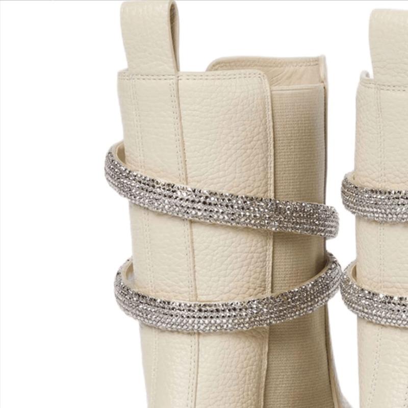 Fashion Snake Shaped Winding Tape Rhinestone Short Boots Leisure Motorcycle Thick Sole Knight Boots Diamond Winter Smoke Pipe Boots