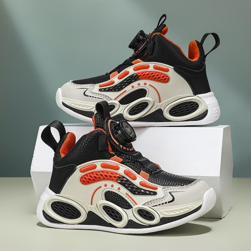 Boys' Sports Shoes 2025 Spring and Autumn New Leather Surface Medium and Large Children's Comfortable Casual Shoes Knob Shoes Cushioning Running Shoes