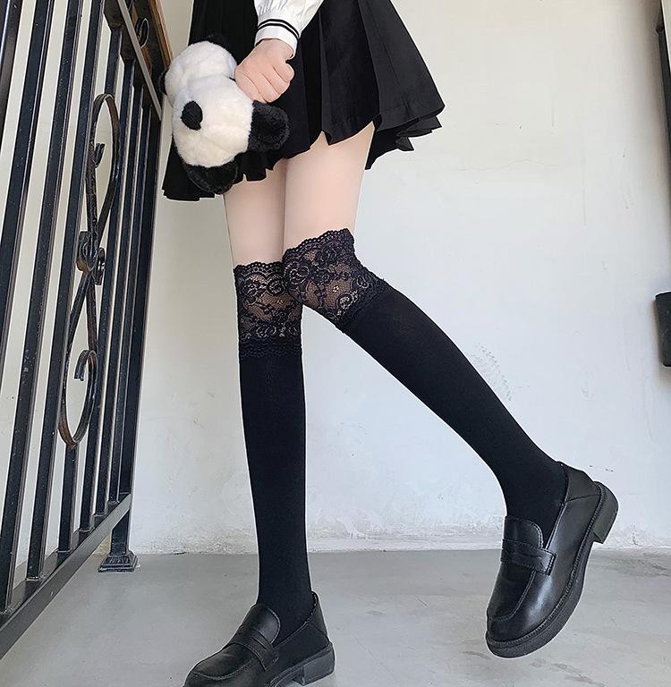 White Knee Length Stockings Women Lolita Calf Socks Mid Length Knee High Socks Sweet Thigh Pile Socks