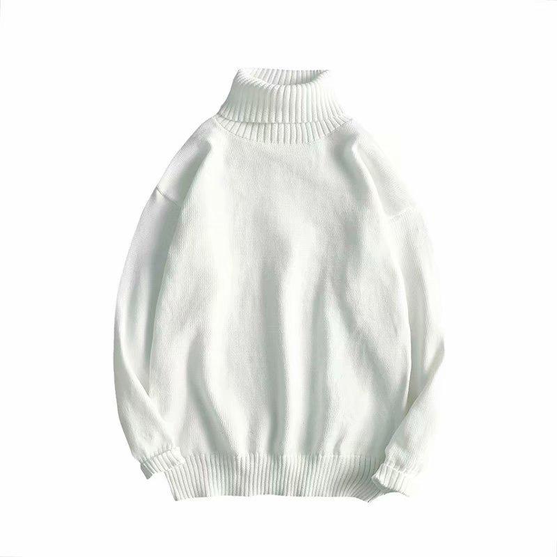 Men's Solid Color Slim Mid-Neck Sweater - Knitted Turtleneck for Autumn/Winter