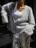 Women's 2025 Autumn Winter Faux Mink Knit Cardigan V Neck Long Sleeve Loose Casual Sweater Coat