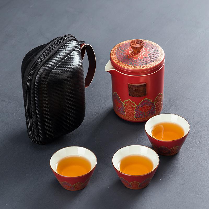 Portable Ceramic Express Cup, One Pot, Three Cups Travel Tea Set, Portable Teapot, Teacup Small Set Gift