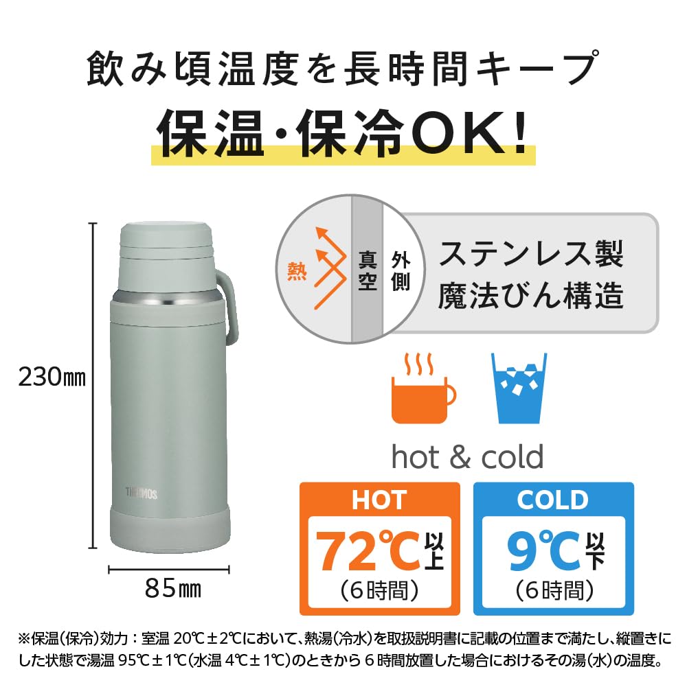 Thermos Water Bottle,vacuum Insulated Cell Phone Mug,750ml,ash Green,convenient Carry Loop,fluid Tech structureJOY-750 ASG