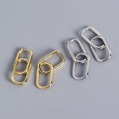 Fashion Gold Copper Color Paperclip Link Chain Hoop Earrings for Women Punk Metal Double Oval Circle Wedding Party Jewelry Gifts
