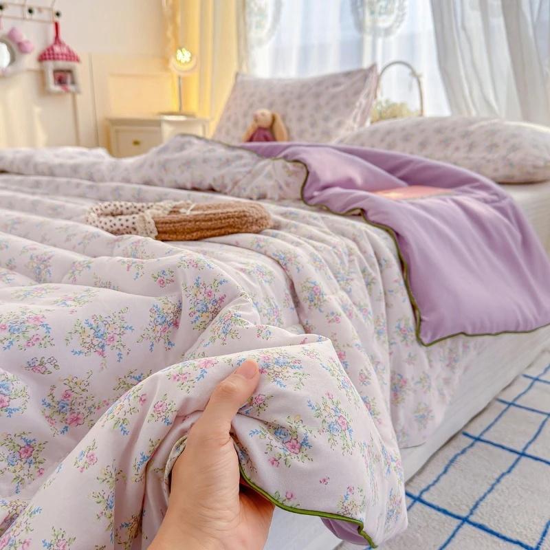 Cartoon Printed Wrinkled Yarn Summer Quilts Cozy Single and Double Air-Conditioned Quilt Cooling Breathable Home Soft Bedspread