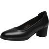ZHR Women's Genuine Leather Block Heel Slip-On Pumps