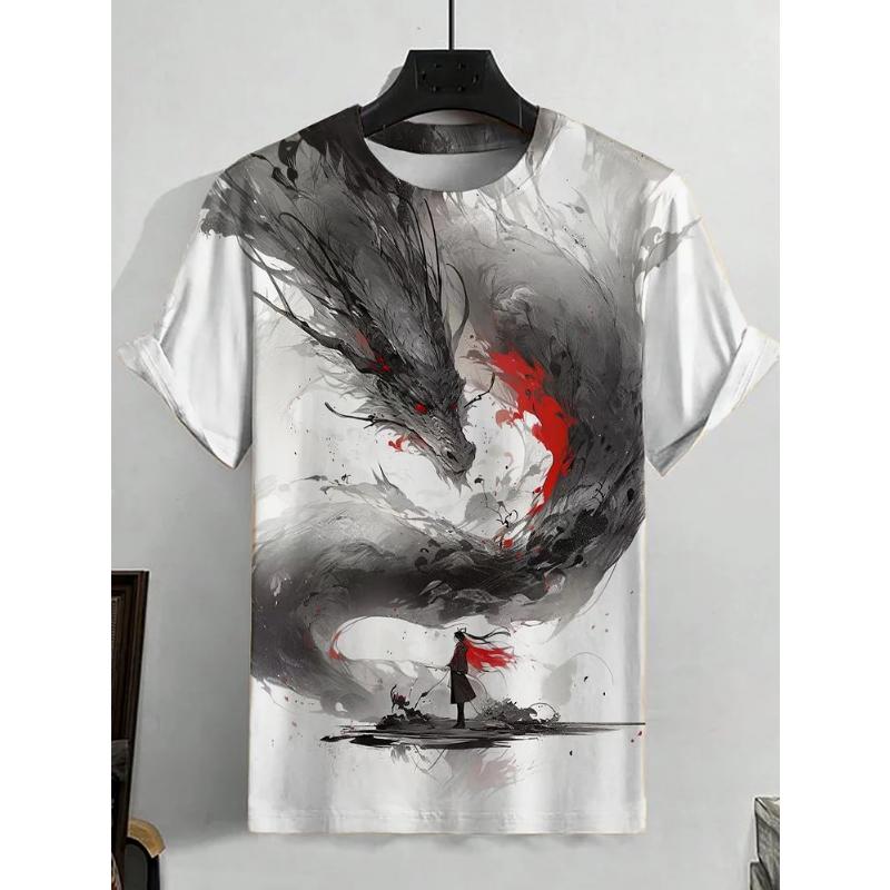Men's Japanese Ukiyo-E Printed T Shirts Short Sleeved Tee Tops 3D Print O-Neck Shirts Party Summer Casual Men's Clothing Apparel