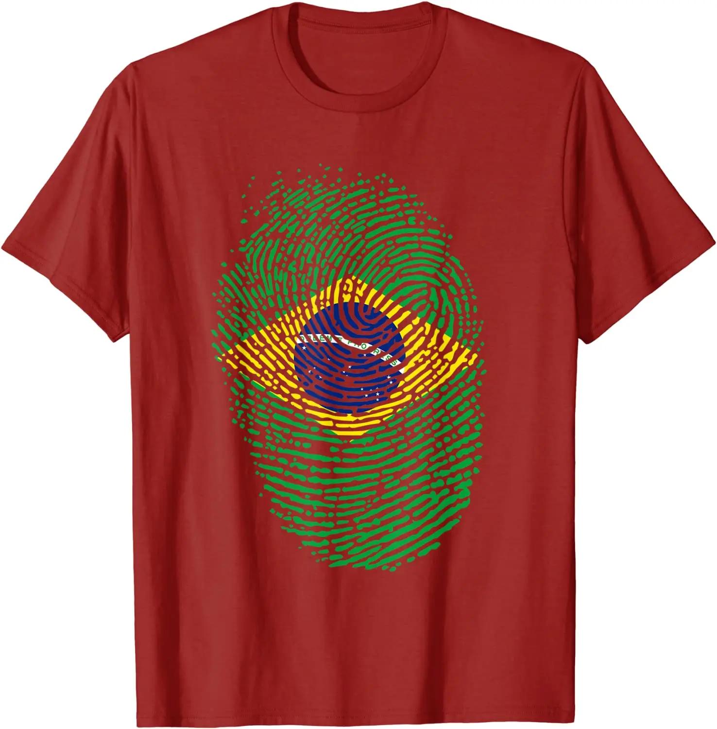 Patriotic Fingerprint Brazil Brazilian Flag Unisex TShirt Short Sleeve Casual ONeck Shirts S