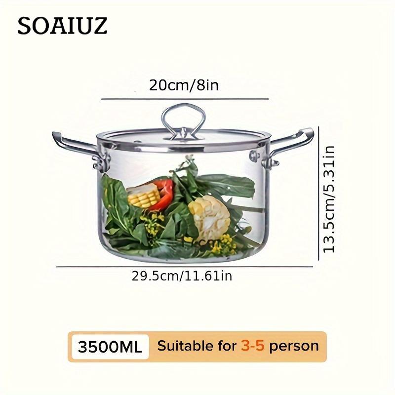 Electric Stove-Compatible Large Glass Soup Pot with Stainless Steel Handles – Seal Lid for Hearty Stews & More