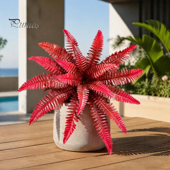 Decorative Branches for Terraces Artificial Fall Fern Plants, 18 Heads Autumn Orange Fake Persian Marine Theme Landscape Decorations Greenery Bushes,