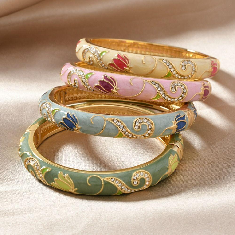 Traditional Chinese Cloisonne Bracelet Enamel Cheongsam Bracelet Lotus Flower Bangle  Dinner