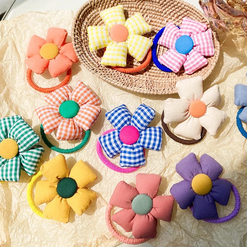 2Pcs/lot Flower Bow Girls Kids Ponytail Elastic Hair Bands Children Hair Ties Cartoon Hair Accessories Baby Headwear
