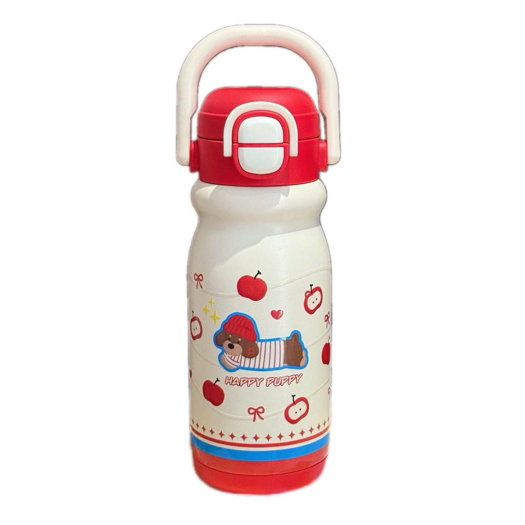 High-value Cartoon Children's Double Drink Bouncing Thermos Cup 316 Stainless Steel Straw Water Cup Handle Pot