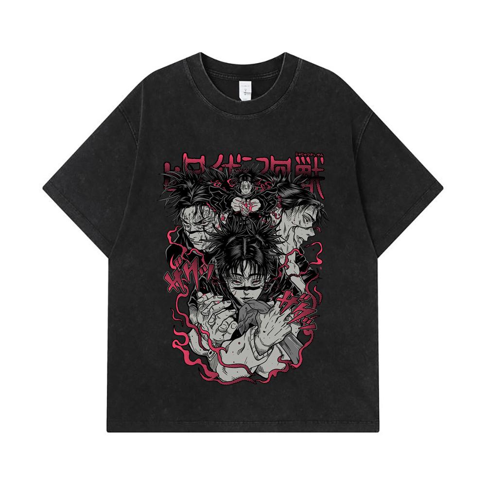 275 GSM Washed T-shirts 100% Cotton Jujutsu Kaisen V17 Choso Print Unisex Heavy Cotton T Shirt