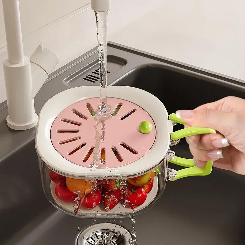Fruit Washing and Draining Basket, Food Grade High Aesthetics with Lid, 2026 New Fruit Washing and Filtering Basket, Portable