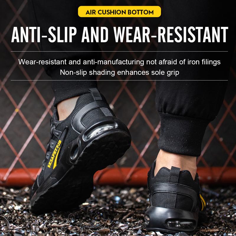 Men'S Rotating Button Safety Shoes Steel Toe Work Sneakers Indestructible Shoes Puncture-Proof Work Boots Air Cushion Men Boots