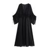 2025 Spring Women's European & American Style V-Neck Long Sleeve Loose French Dress