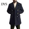 Men Winter Trench Coat Fall Turn-down Collar Double-braested Solid Color Thick Long Sleeve Daily Life Cardigan Pockets Notch British Style Mid Length